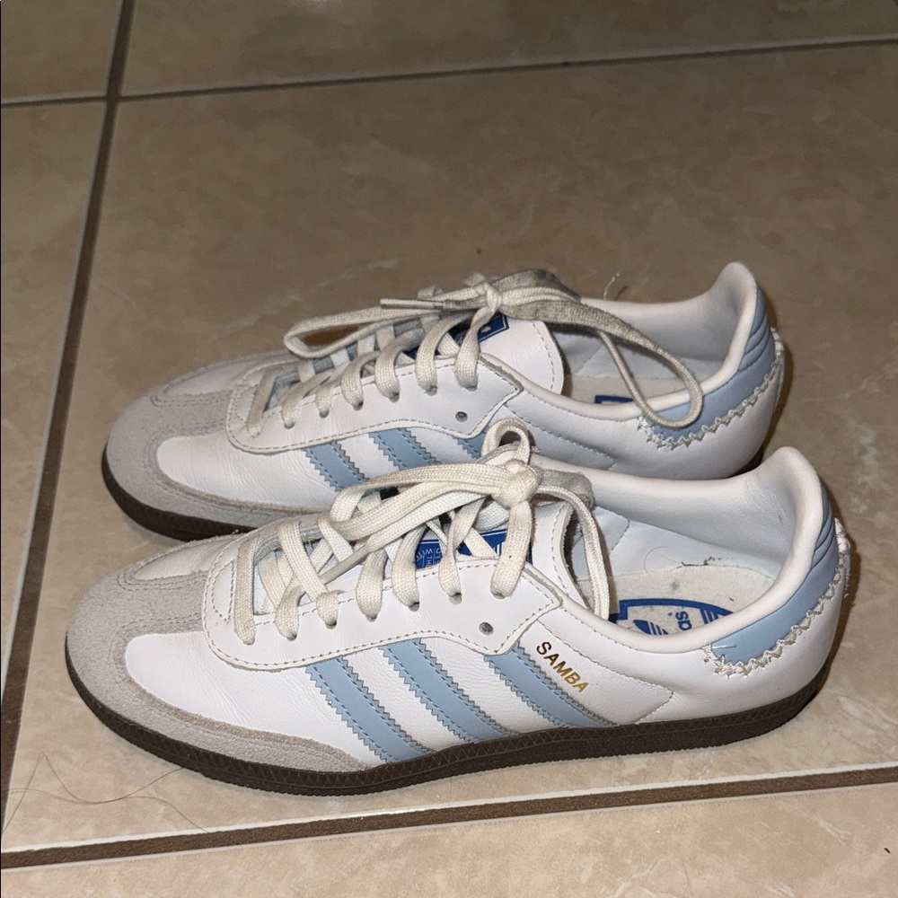 Adidas Samba White with Light Blue Accents
